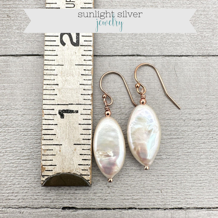Gorgeous Champagne Pearl and 14k Rose Gold Fill Earrings - SunlightSilver