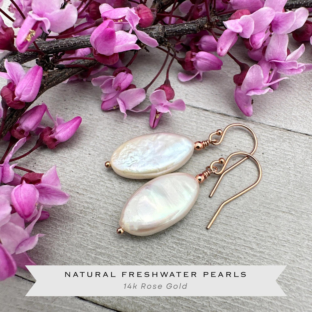Gorgeous Champagne Pearl and 14k Rose Gold Fill Earrings - SunlightSilver