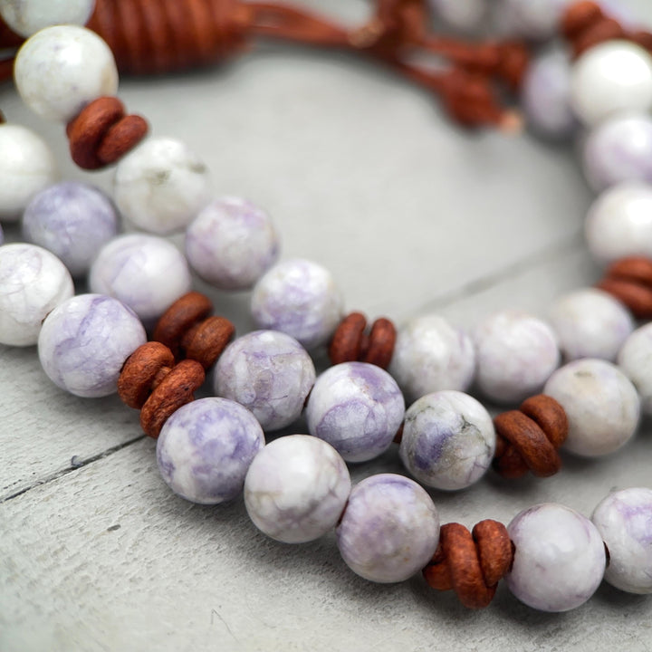 Tiffany Jasper Bracelet - Leather, Purple Gemstone Stacking Layering Jewelry - SunlightSilver