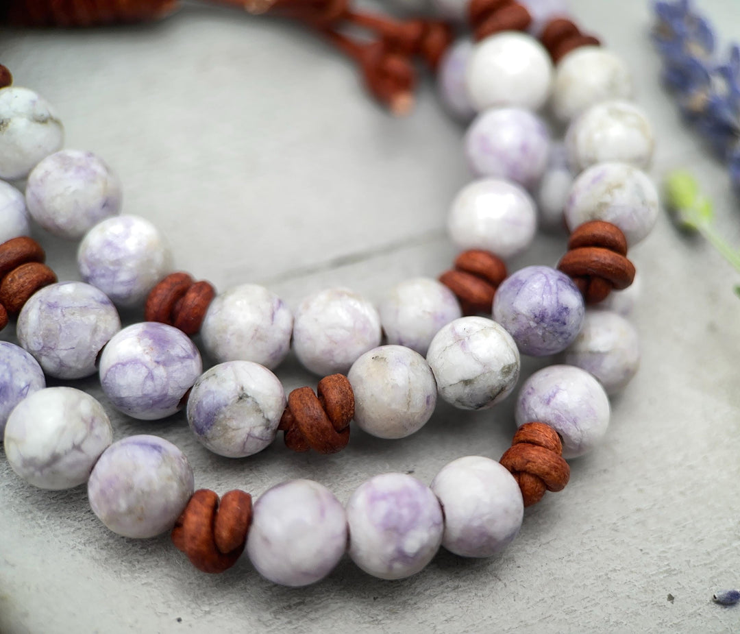 Tiffany Jasper Bracelet - Leather, Purple Gemstone Stacking Layering Jewelry - SunlightSilver