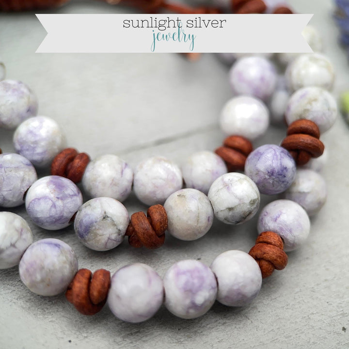 Tiffany Jasper Bracelet - Leather, Purple Gemstone Stacking Layering Jewelry - SunlightSilver
