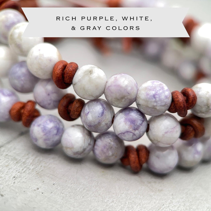 Tiffany Jasper Bracelet - Leather, Purple Gemstone Stacking Layering Jewelry - SunlightSilver