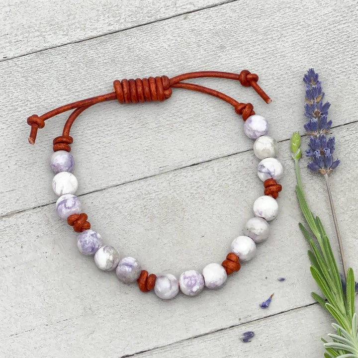 Tiffany Jasper Bracelet - Leather, Purple Gemstone Stacking Layering Jewelry - SunlightSilver