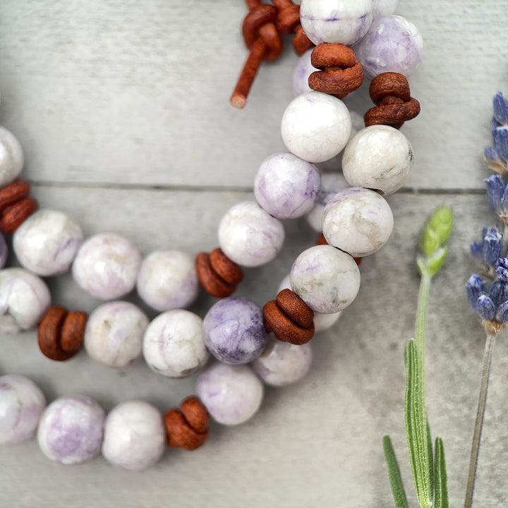 Tiffany Jasper Bracelet - Leather, Purple Gemstone Stacking Layering Jewelry - SunlightSilver