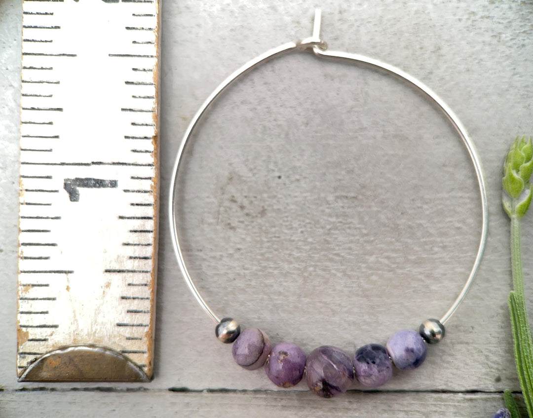 Tiffany Stone & Navajo Pearl Earrings | Sterling Silver Hoops | Utah Purple Gemstone Jewelry - SunlightSilver