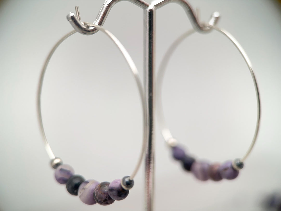 Tiffany Stone & Navajo Pearl Earrings | Sterling Silver Hoops | Utah Purple Gemstone Jewelry - SunlightSilver