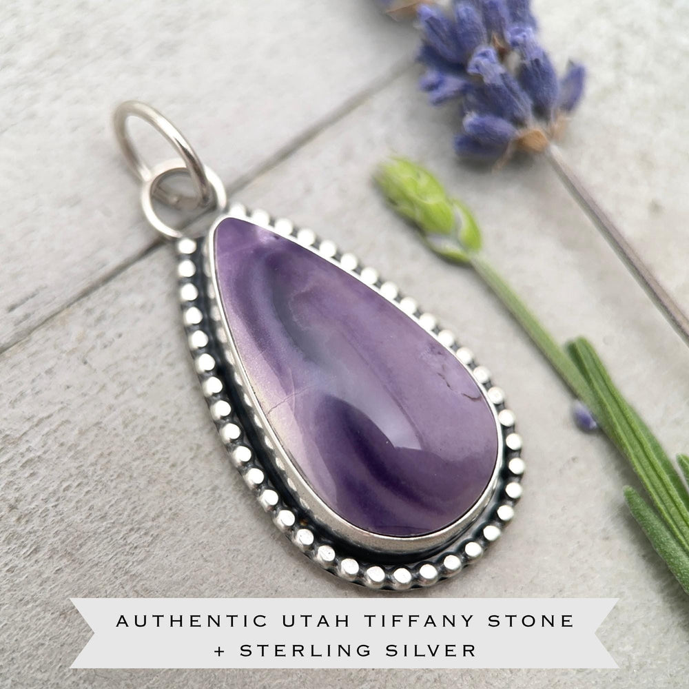 Purple Tiffany Stone and Sterling Silver Pendant Necklace - SunlightSilver