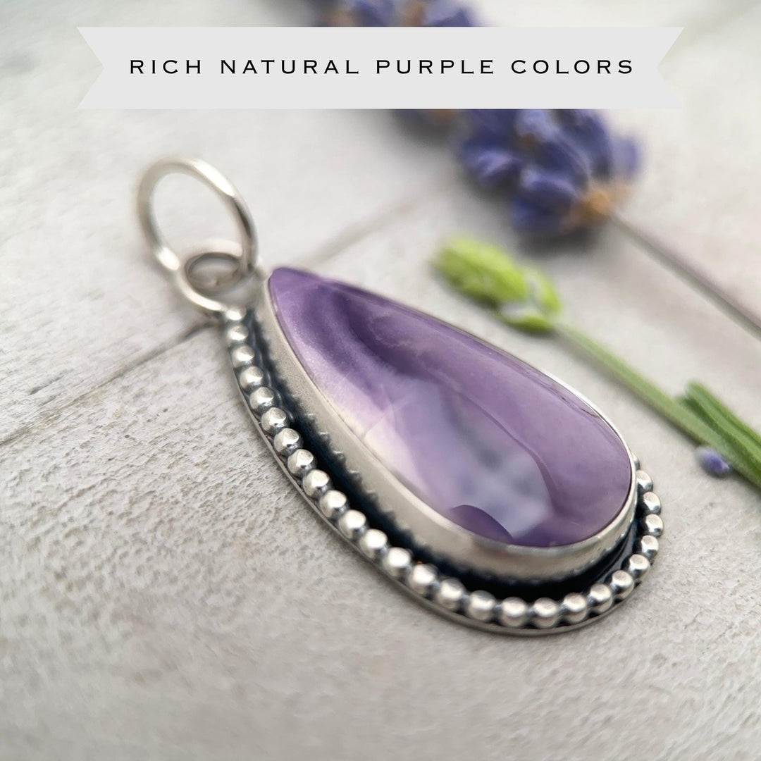 Purple Tiffany Stone and Sterling Silver Pendant Necklace - SunlightSilver