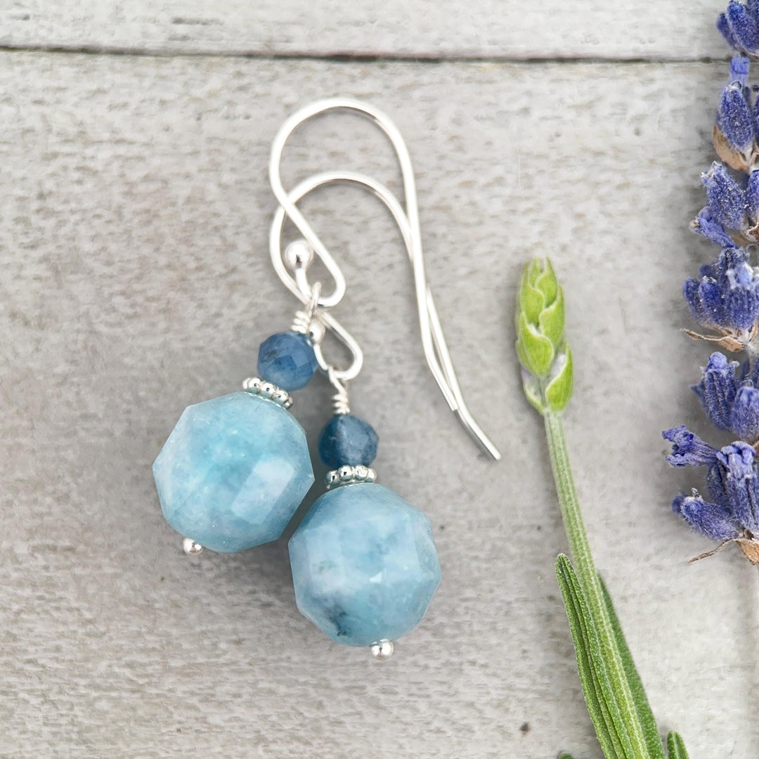 Aquamarine Drop Earrings | Solid 925 Sterling Silver | March Birthstone Blue Gemstone Dangle | Gift for Her - SunlightSilver
