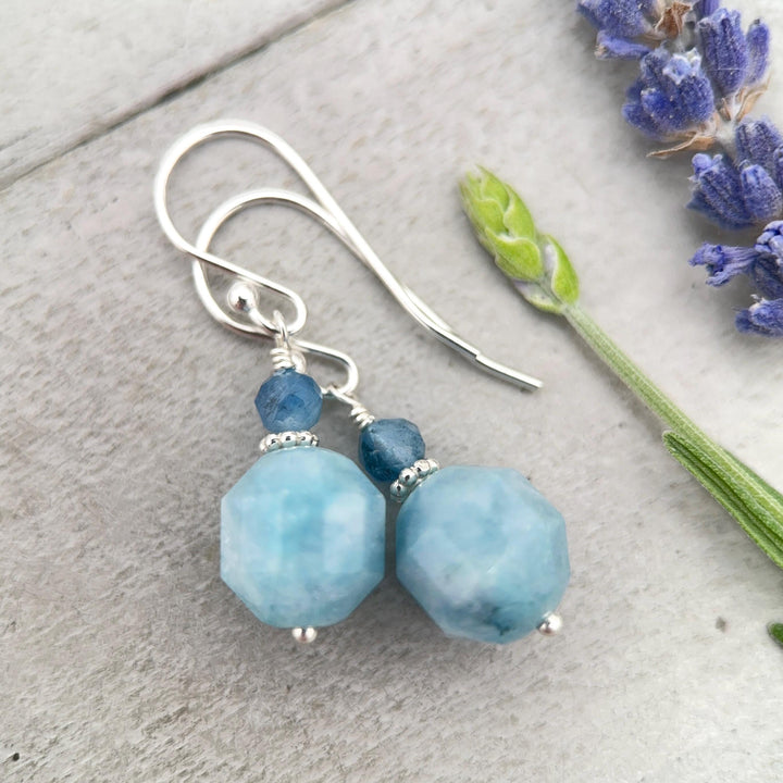 Aquamarine Drop Earrings | Solid 925 Sterling Silver | March Birthstone Blue Gemstone Dangle | Gift for Her - SunlightSilver