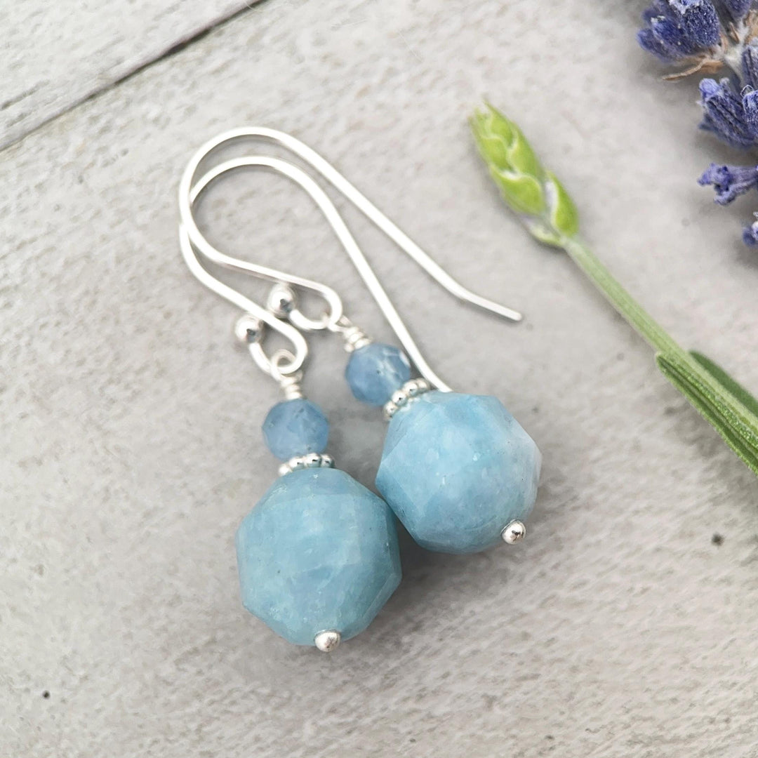 Aquamarine Drop Earrings | Solid 925 Sterling Silver | March Birthstone Blue Gemstone Dangle | Gift for Her - SunlightSilver