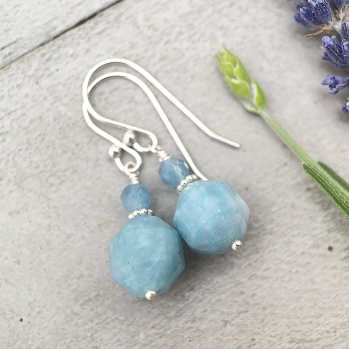 Aquamarine Drop Earrings | Solid 925 Sterling Silver | March Birthstone Blue Gemstone Dangle | Gift for Her - SunlightSilver