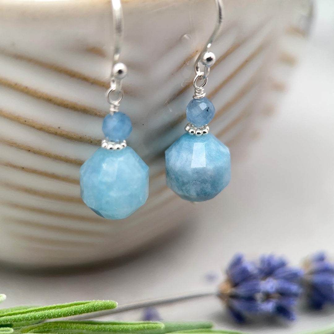Aquamarine Drop Earrings | Solid 925 Sterling Silver | March Birthstone Blue Gemstone Dangle | Gift for Her - SunlightSilver