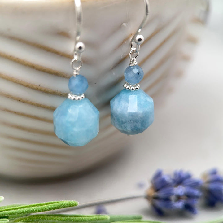 Aquamarine Drop Earrings | Solid 925 Sterling Silver | March Birthstone Blue Gemstone Dangle | Gift for Her - SunlightSilver