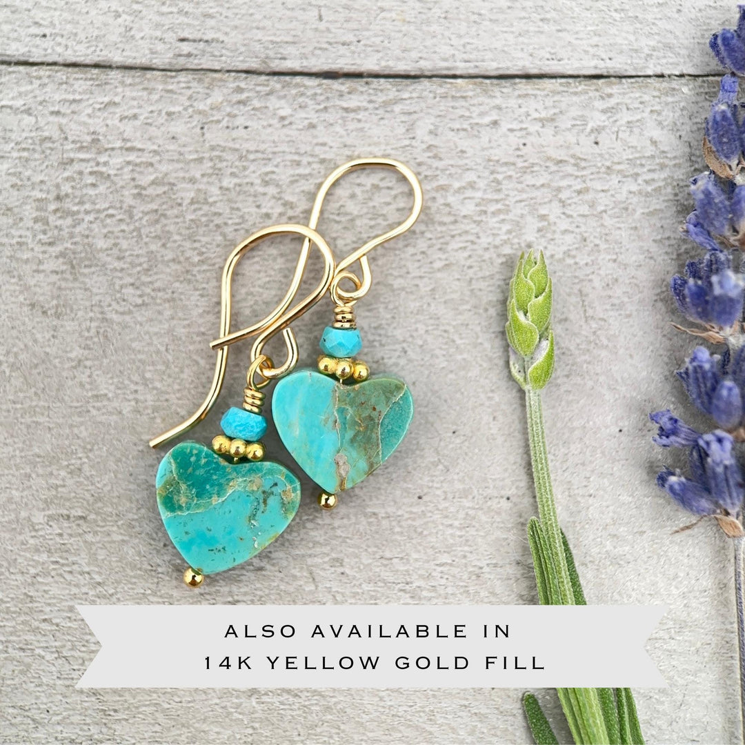 Kingman Turquoise Heart and Sterling Silver Earrings - Love symbol - American Rustic Southwest Turquoise - SunlightSilver