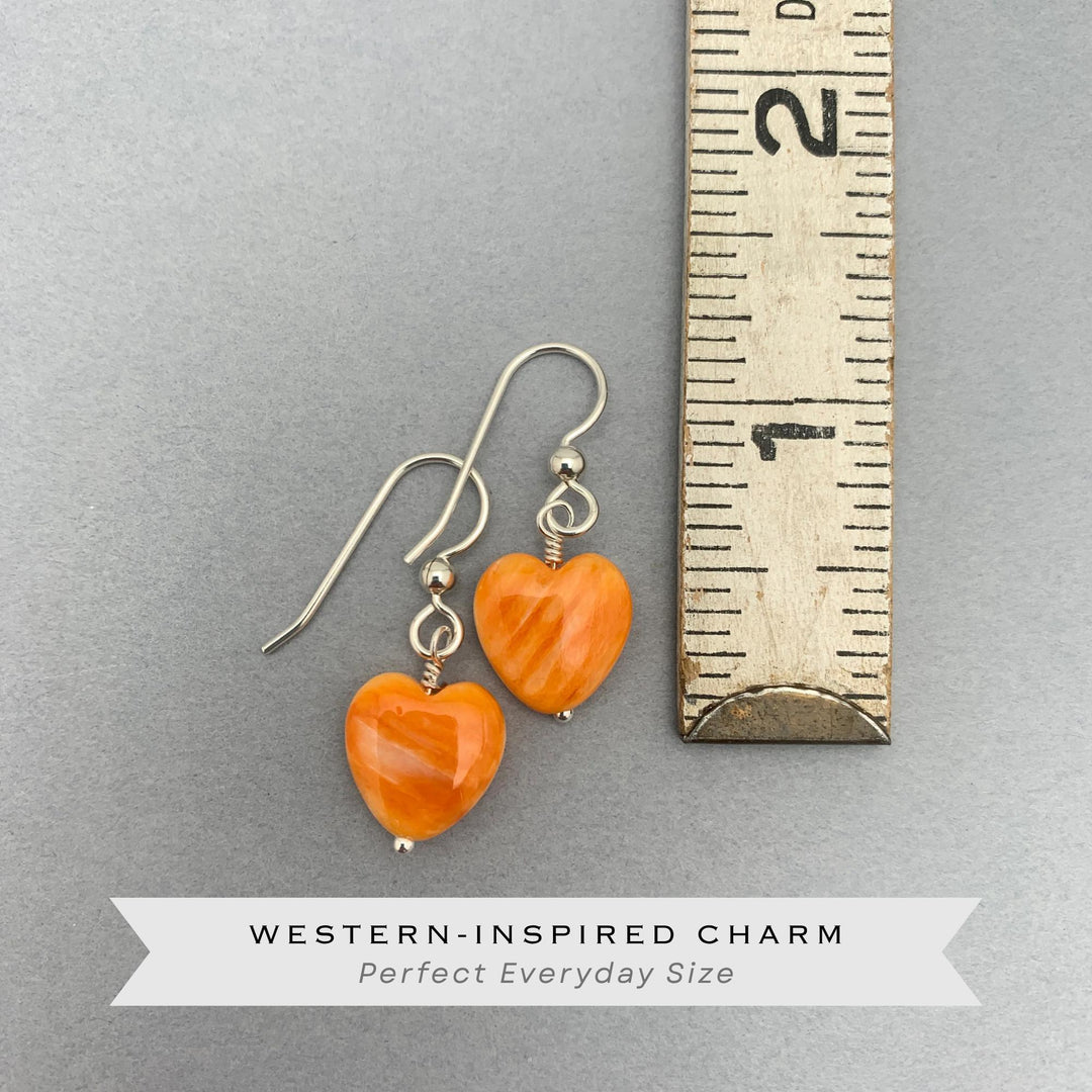 Orange Spiny Oyster Shell Heart and Sterling Silver Earrings - SunlightSilver