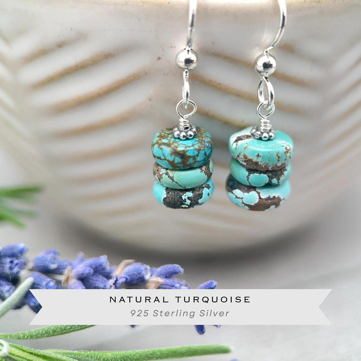 Natural Turquoise Earrings | Sterling Silver | December Birthstone | Handmade in the USA - SunlightSilver