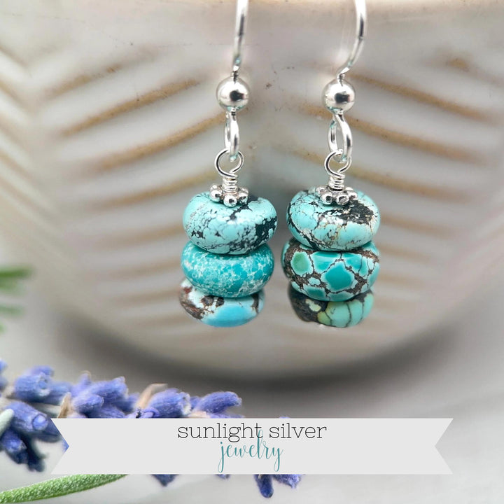 Natural Turquoise Earrings | Sterling Silver | December Birthstone | Handmade in the USA - SunlightSilver