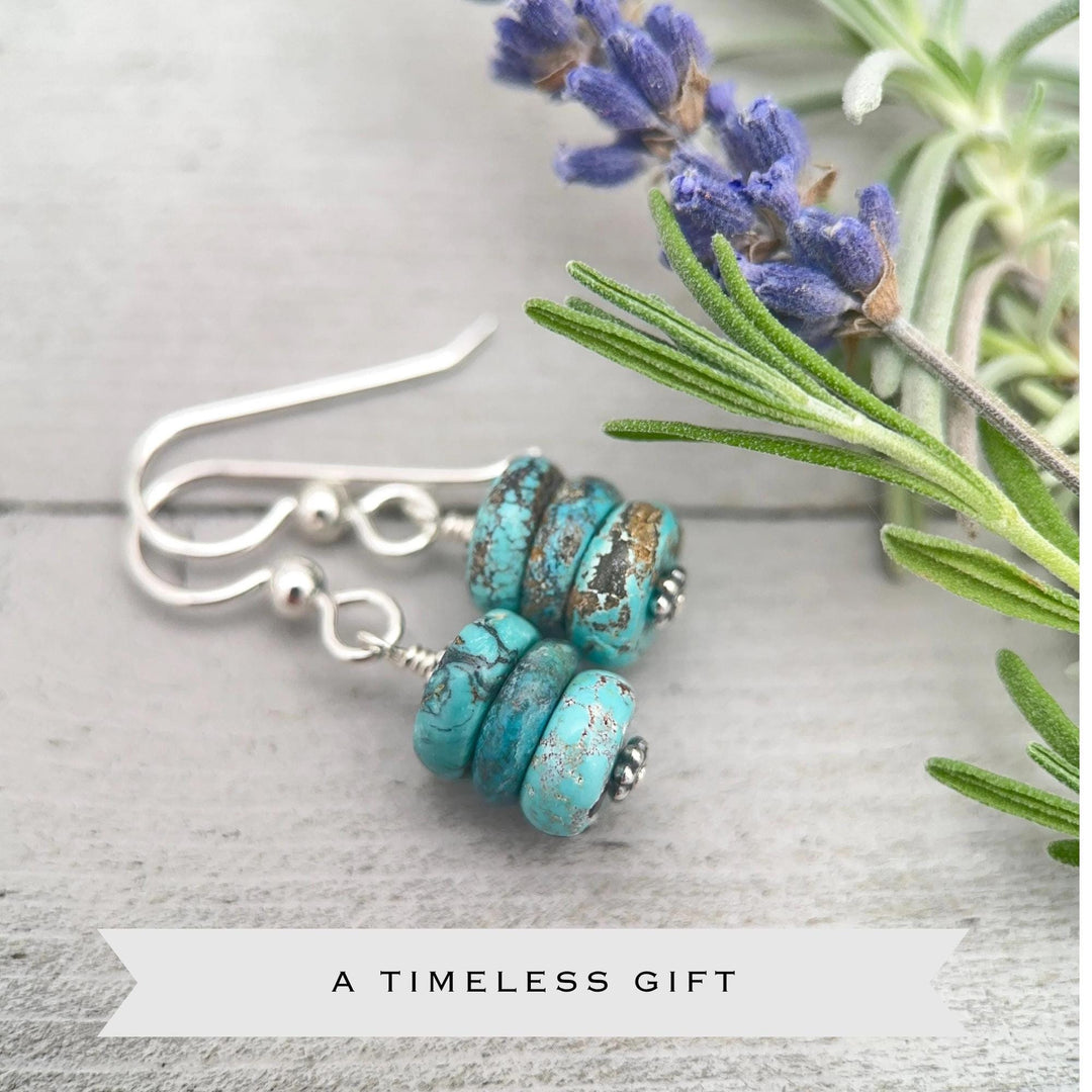 Natural Turquoise Earrings | Sterling Silver | December Birthstone | Handmade in the USA - SunlightSilver