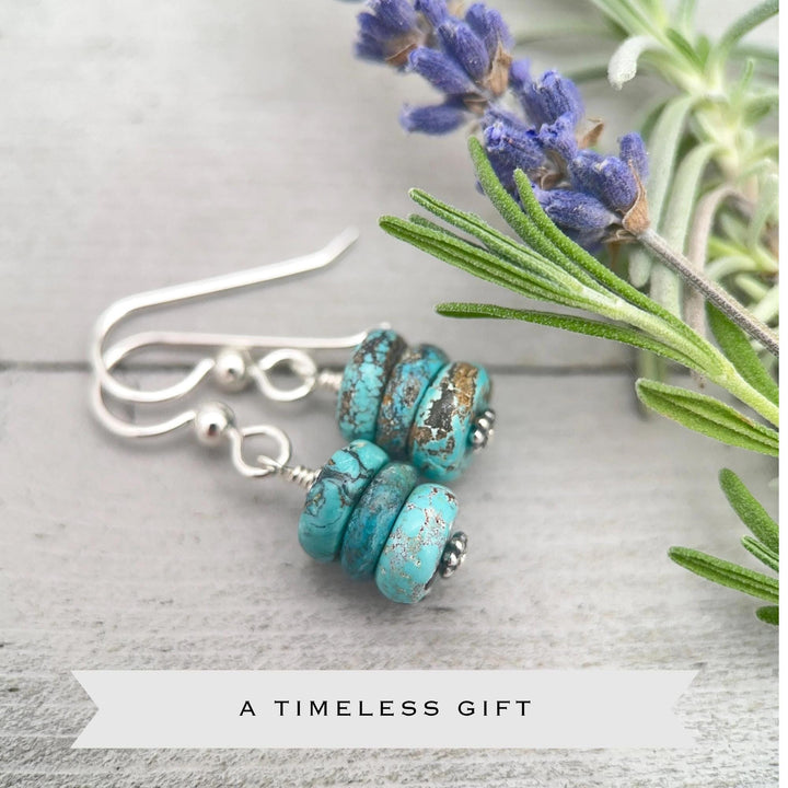 Natural Turquoise Earrings | Sterling Silver | December Birthstone | Handmade in the USA - SunlightSilver