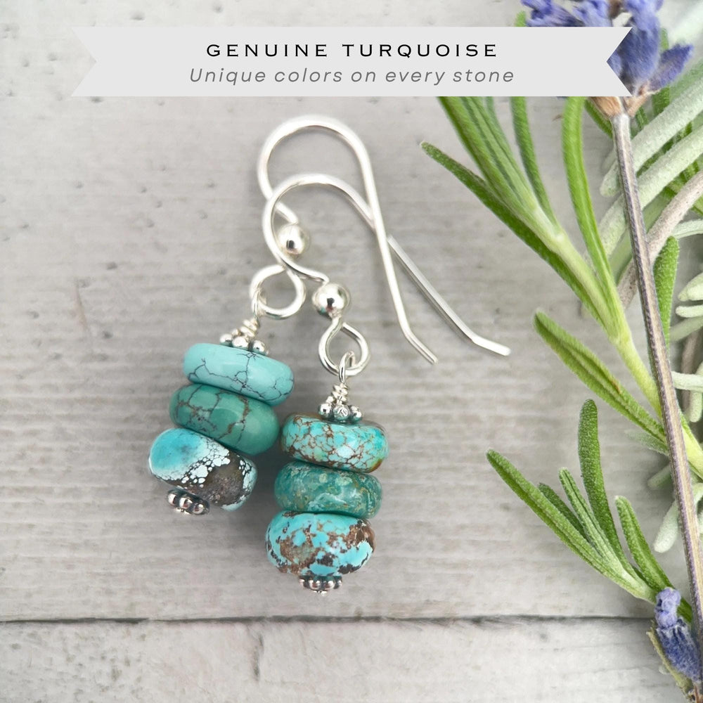 Natural Turquoise Earrings | Sterling Silver | December Birthstone | Handmade in the USA - SunlightSilver