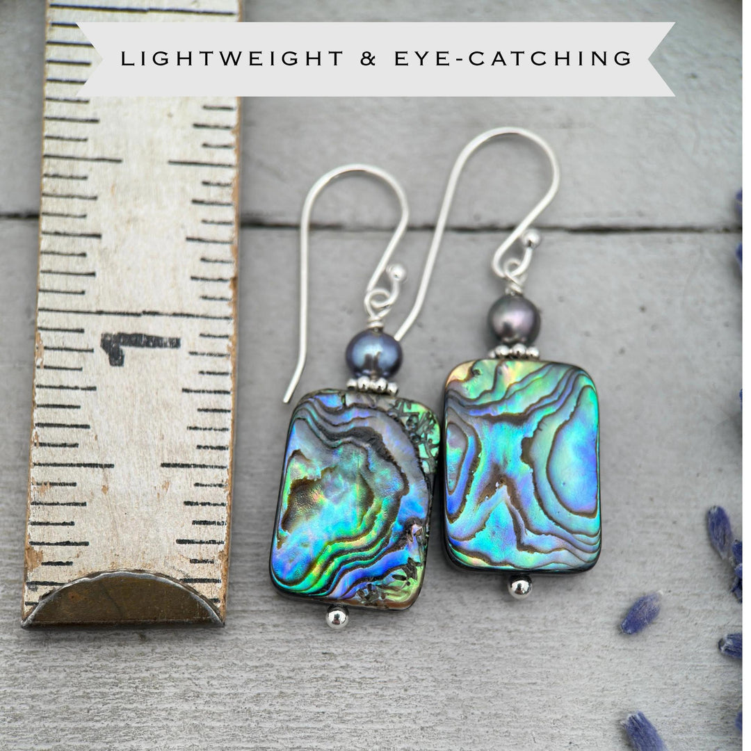 Paua Abalone Shell, Freshwater Pearl, and Sterling Silver Earrings - SunlightSilver