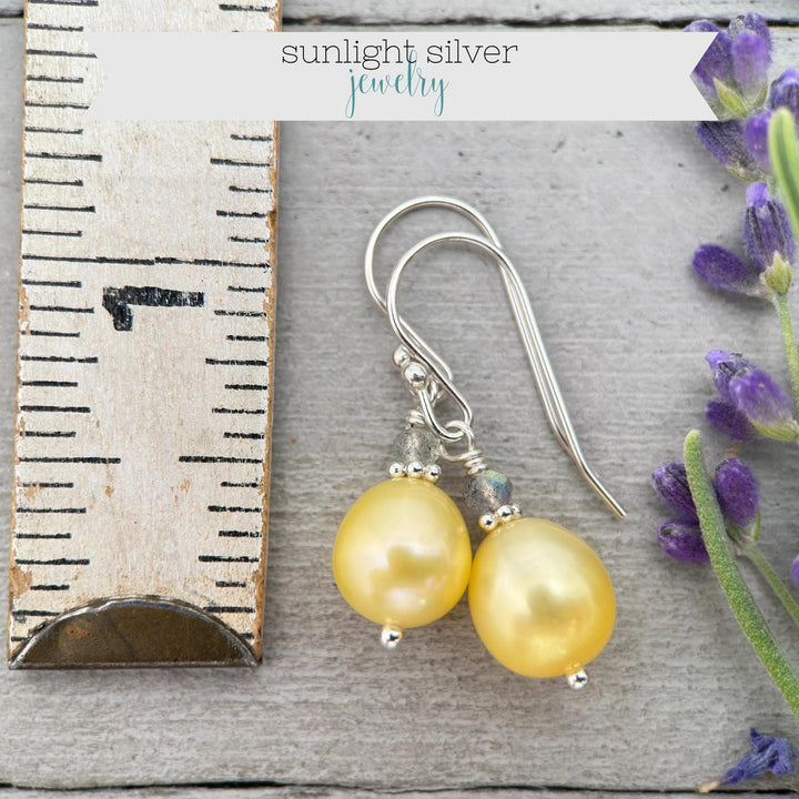 Yellow Pearl and Labradorite Gemstone Earrings | Solid 925 Sterling Silver Earrings | Handmade Freshwater Pearl Jewelry - SunlightSilver