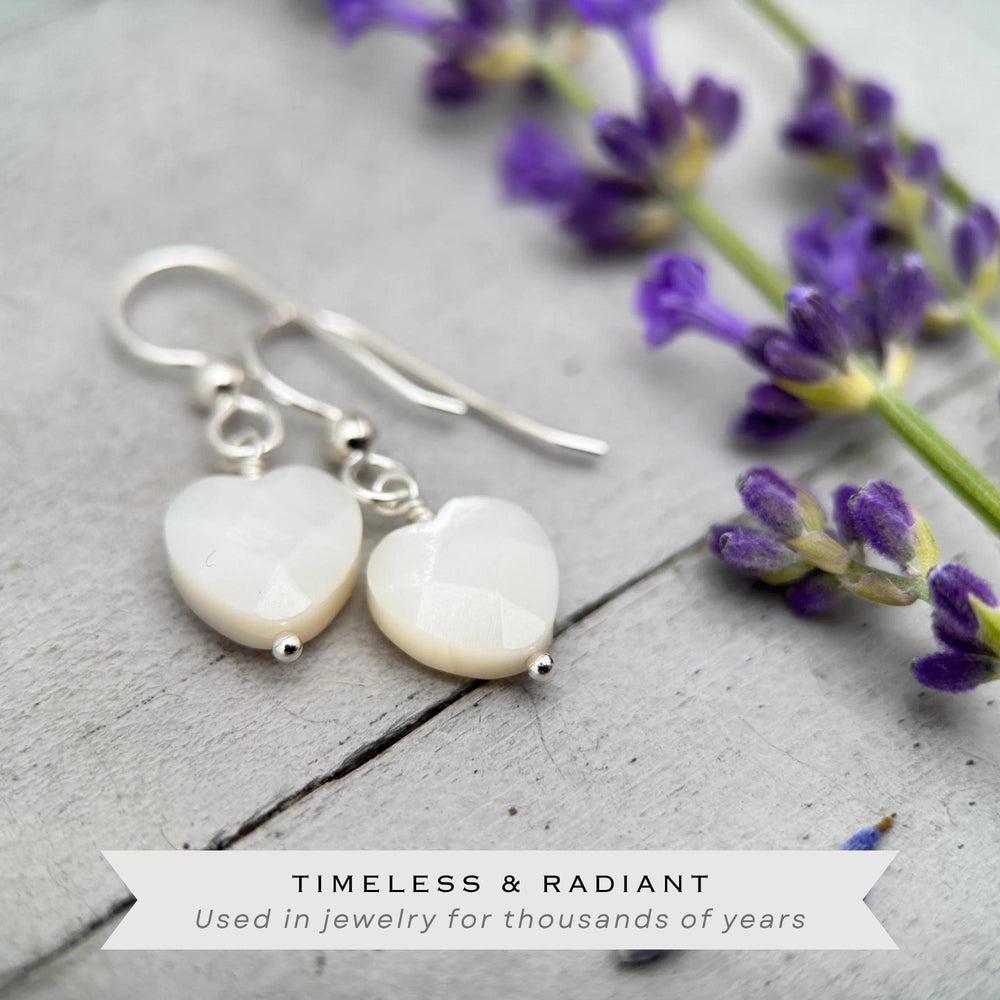 White Mother of Pearl Heart - Sterling Silver Earrings - SunlightSilver