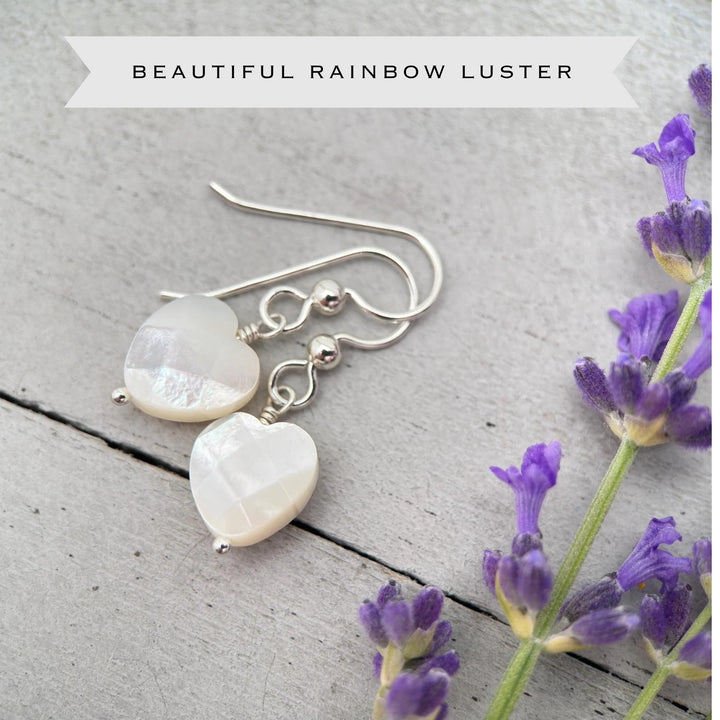 White Mother of Pearl Heart - Sterling Silver Earrings - SunlightSilver