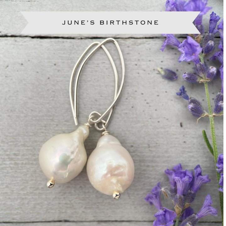 White Baroque Pearl Earrings - Solid 925 Sterling Silver - Unique, Large 13-17mm Freshwater Pearls - SunlightSilver