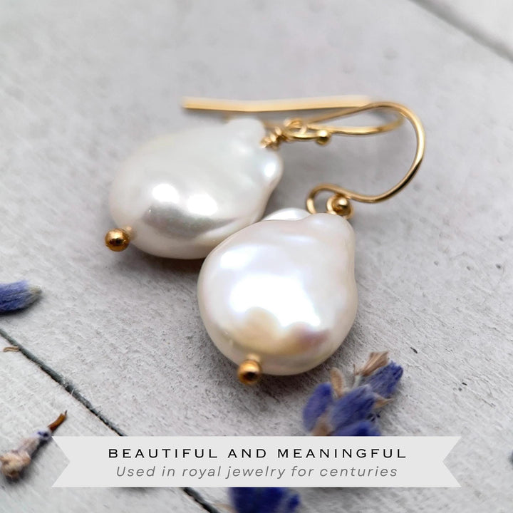 Gorgeous Keshi Pearl and 14k Yellow Gold Fill Earrings - SunlightSilver