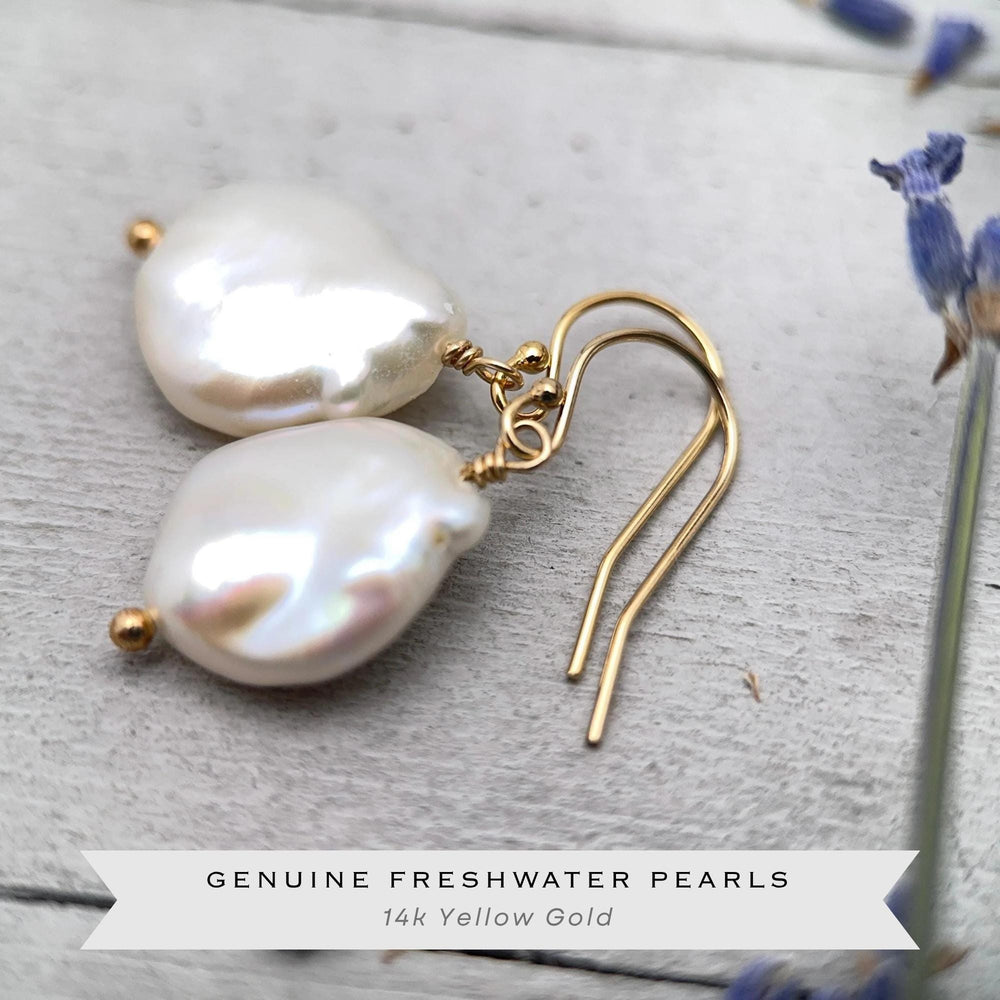 Gorgeous Keshi Pearl and 14k Yellow Gold Fill Earrings - SunlightSilver