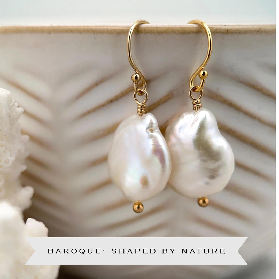 Gorgeous Keshi Pearl and 14k Yellow Gold Fill Earrings - SunlightSilver