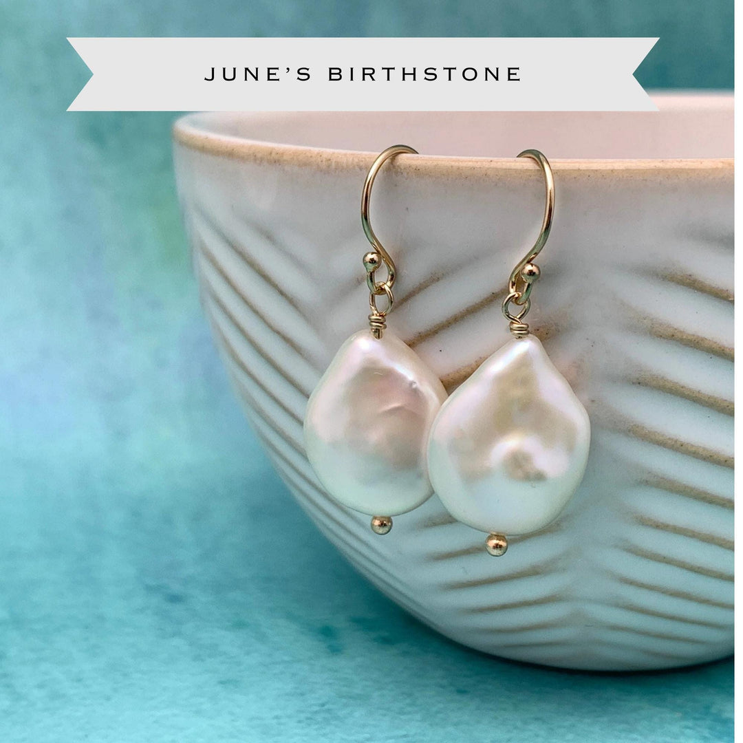 Gorgeous Keshi Pearl and 14k Yellow Gold Fill Earrings - SunlightSilver