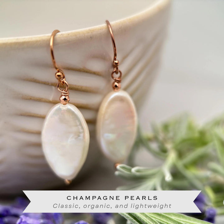 Gorgeous Champagne Pearl and 14k Rose Gold Fill Earrings - SunlightSilver