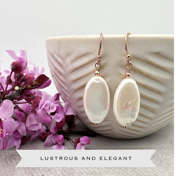 Gorgeous Champagne Pearl and 14k Rose Gold Fill Earrings - SunlightSilver