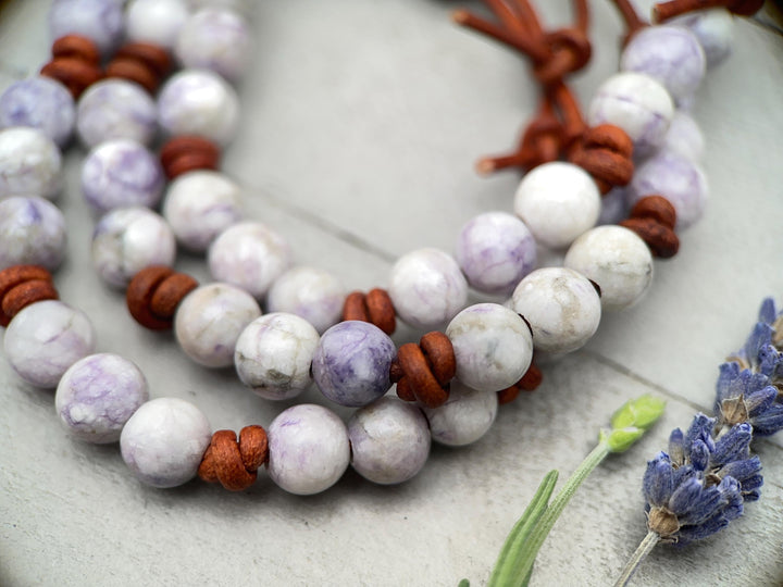 Tiffany Jasper Bracelet - Leather, Purple Gemstone Stacking Layering Jewelry - SunlightSilver