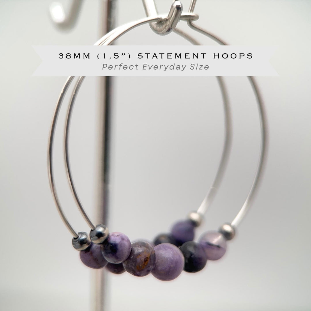 Tiffany Stone & Navajo Pearl Earrings | Sterling Silver Hoops | Utah Purple Gemstone Jewelry - SunlightSilver