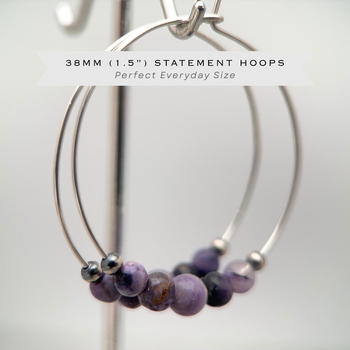 Tiffany Stone & Navajo Pearl Earrings | Sterling Silver Hoops | Utah Purple Gemstone Jewelry - SunlightSilver