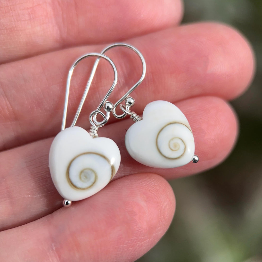 Shiva Eye Shell Heart and Sterling Silver Earrings - SunlightSilver