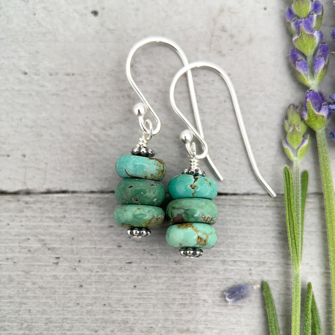 Natural Turquoise Earrings | Sterling Silver | December Birthstone | Handmade in the USA - SunlightSilver