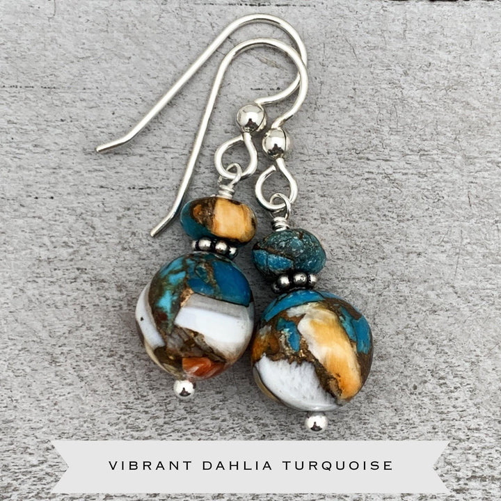 Spiny Oyster Shell, Kingman Turquoise and Sterling Silver Earrings - SunlightSilver