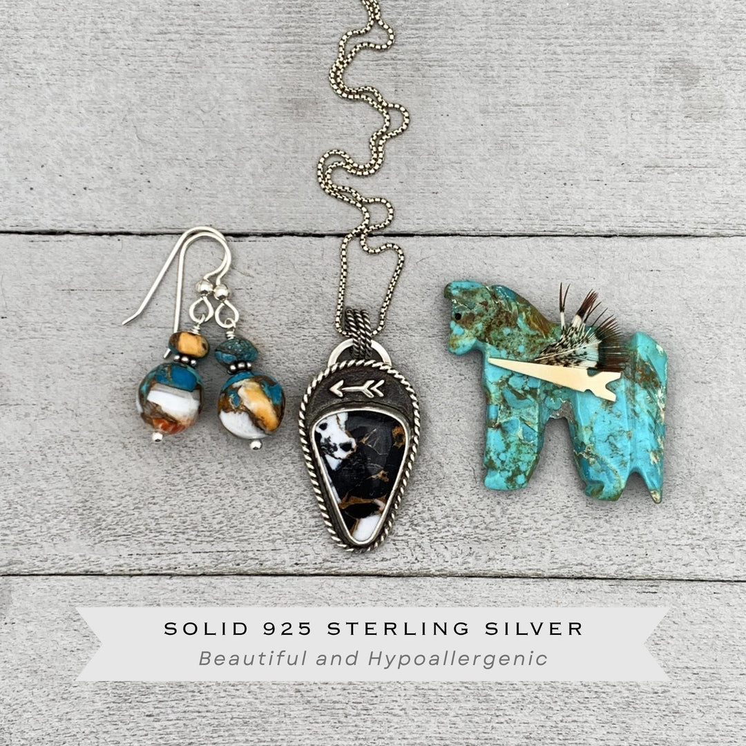 Spiny Oyster Shell, Kingman Turquoise and Sterling Silver Earrings - SunlightSilver