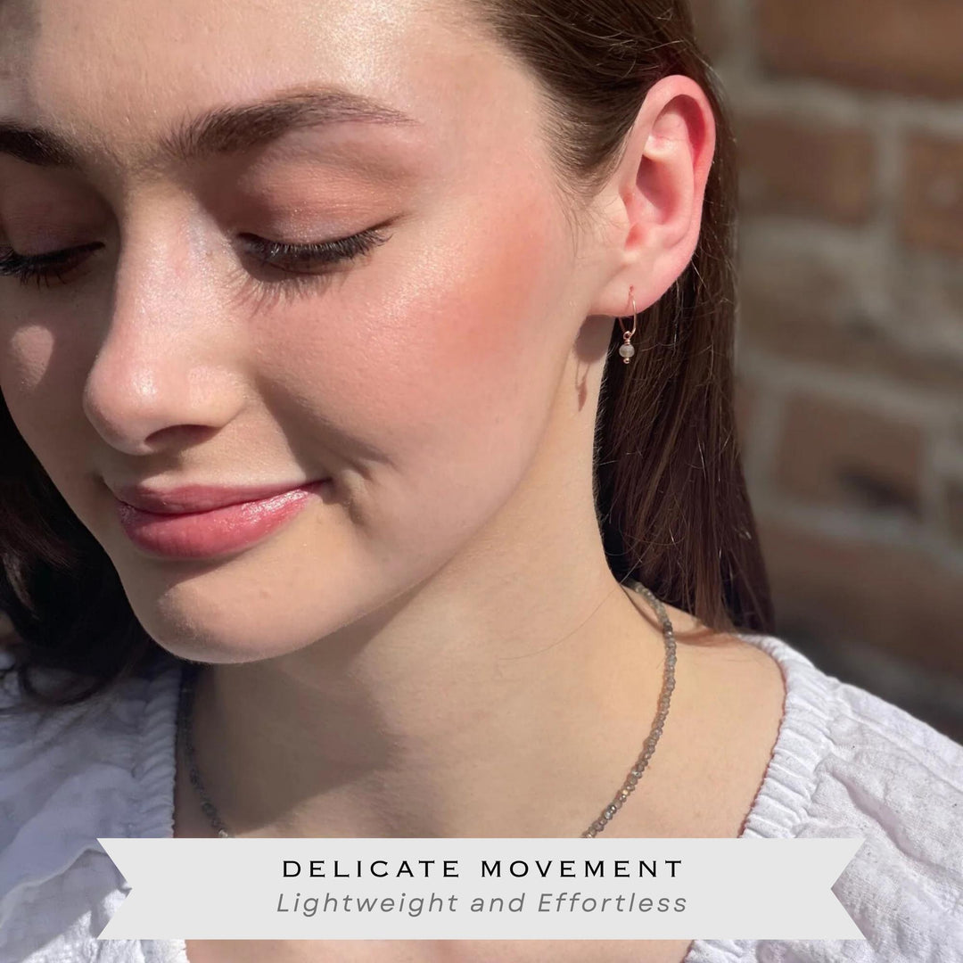 Blue Turquoise Earrings | Sterling Silver, Rose or Gold Hoops | Minimalist Huggies, December Birthstone - SunlightSilver