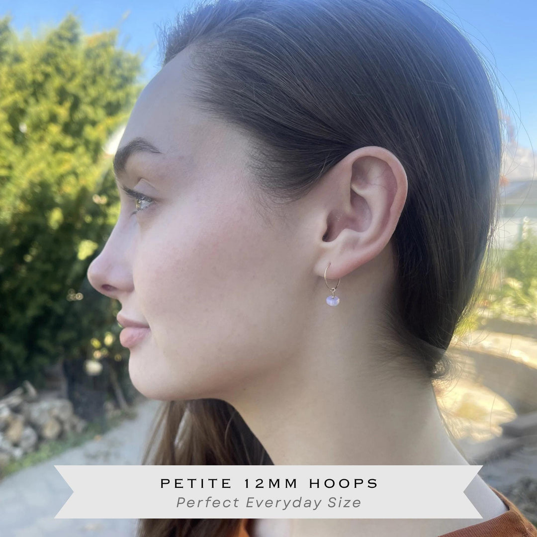 Pink Opalite Earrings - Sterling Silver, 14k Yellow or Rose Gold - Dainty Minimalist Hoops - SunlightSilver