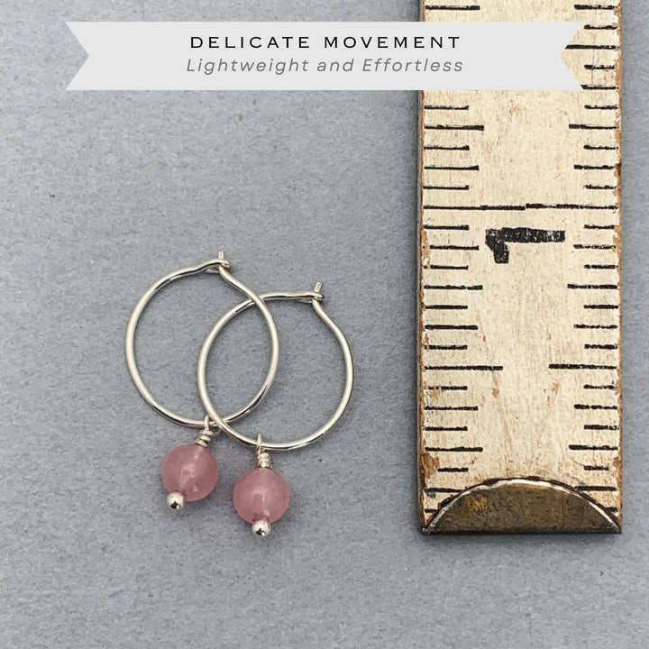Rose Quartz Earrings | Sterling Silver, Gold Charm Hoops | Pink January Birthstone Jewelry - SunlightSilver