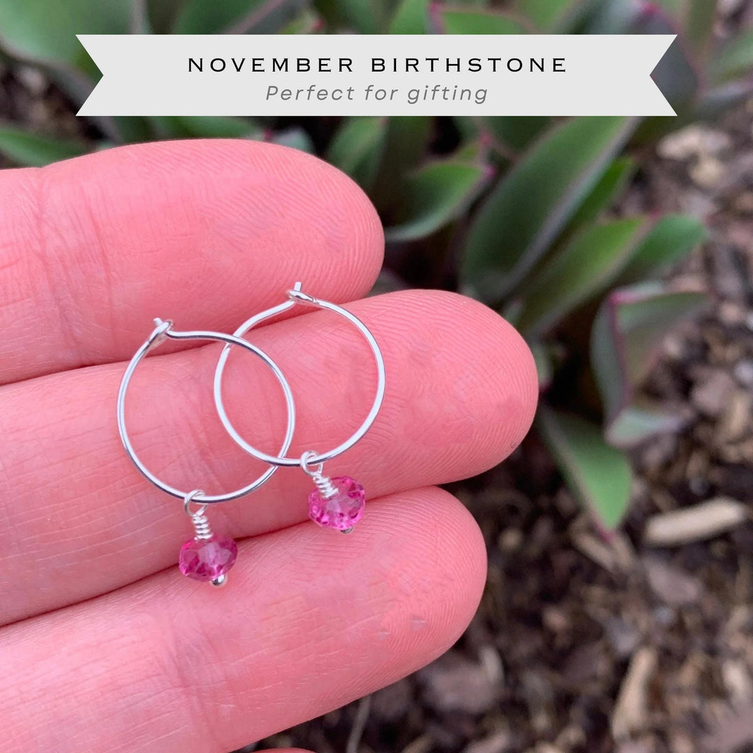 Pink Topaz Hoop Earrings - Silver, Rose or Yellow Gold - November Birthstone Jewelry - SunlightSilver