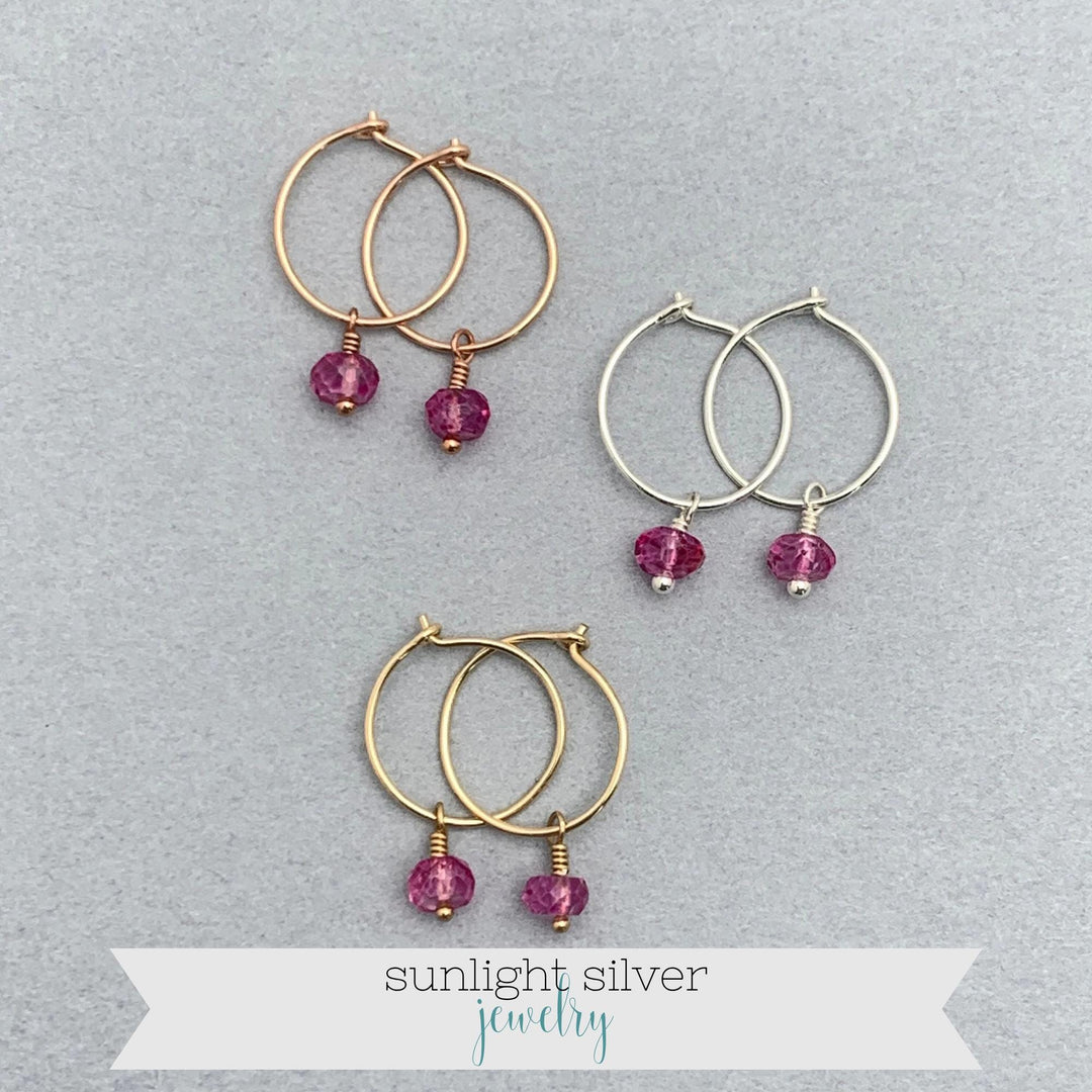 Pink Topaz Hoop Earrings - Silver, Rose or Yellow Gold - November Birthstone Jewelry - SunlightSilver