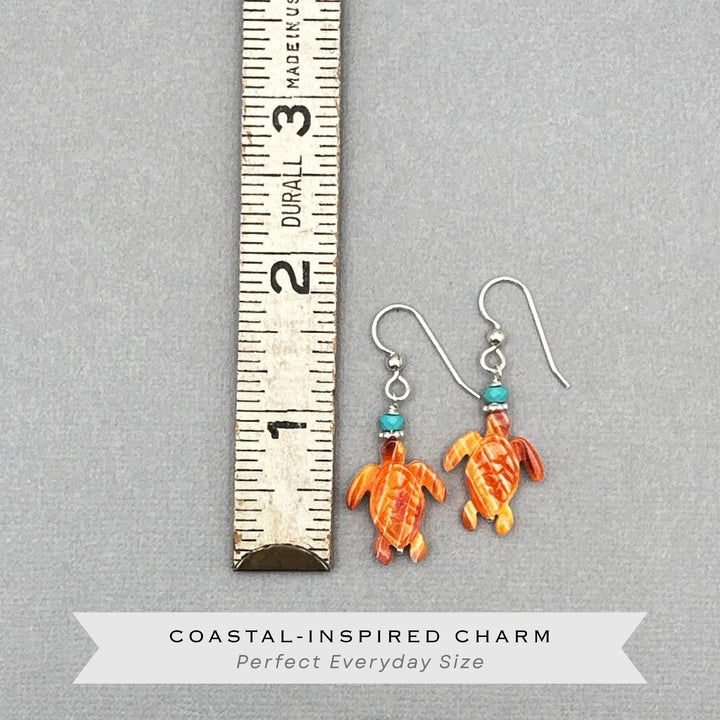 Spiny Oyster Shell Sea Turtle Earrings with Turquoise | Sterling Silver Southwestern Coastal Jewelry - SunlightSilver