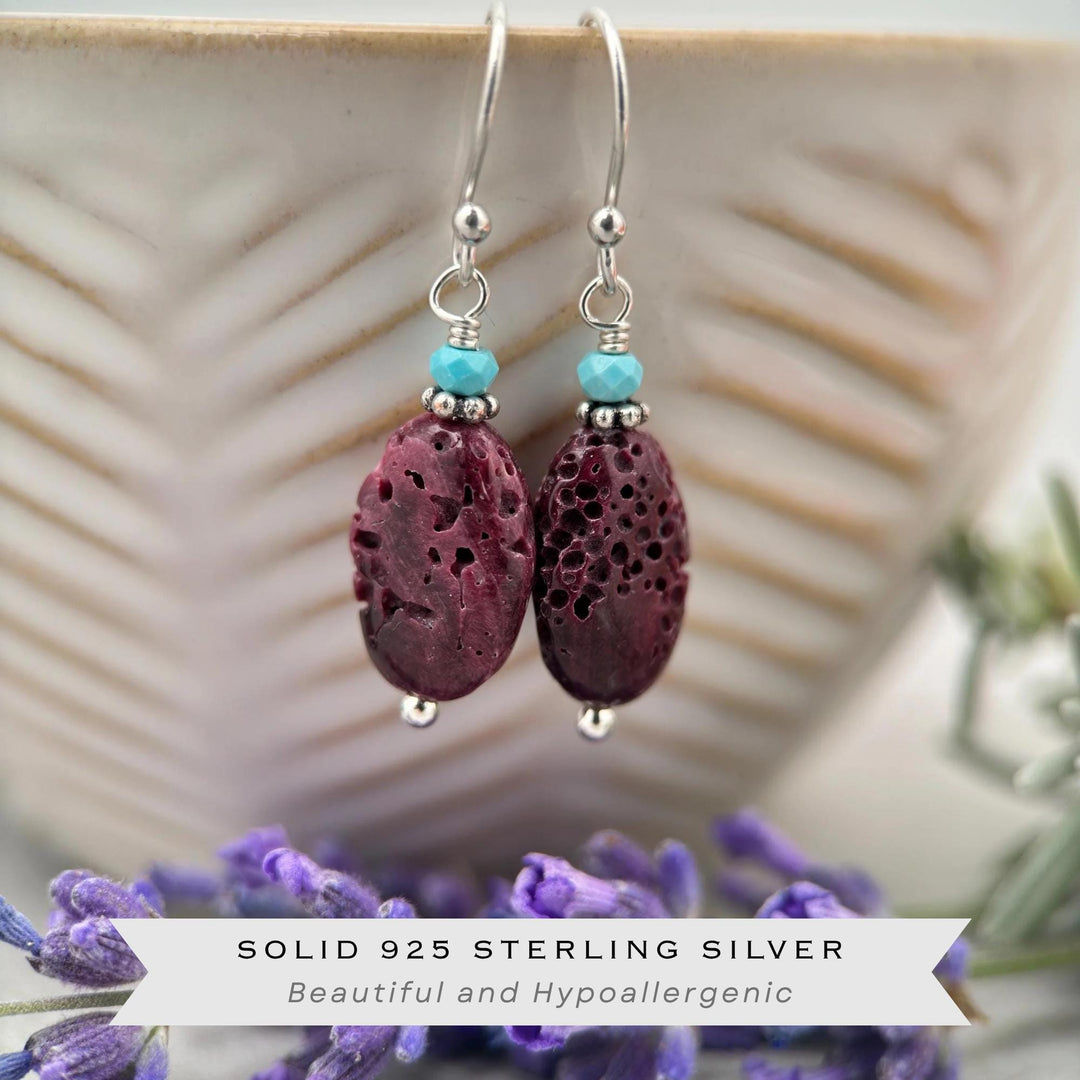 Purple Spiny Oyster Earrings - Turquoise & Sterling Silver - Southwest Style Shell Jewelry - SunlightSilver